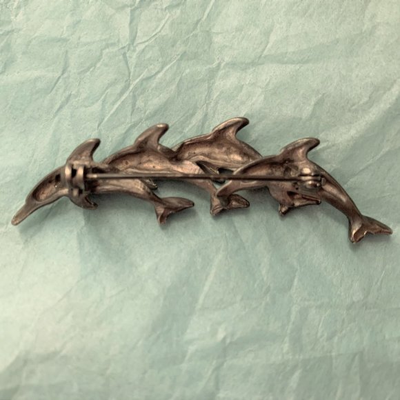 Dolphin Enamel & Blue Stone Pin Brooch - Picture 2 of 4